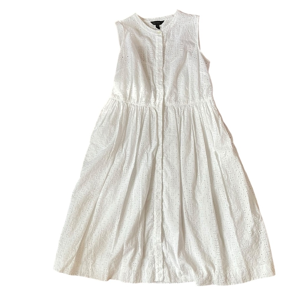 J. Crew White Eyelet Sleeveless Button Up Midi Dress Cotton Preppy Cottagecore